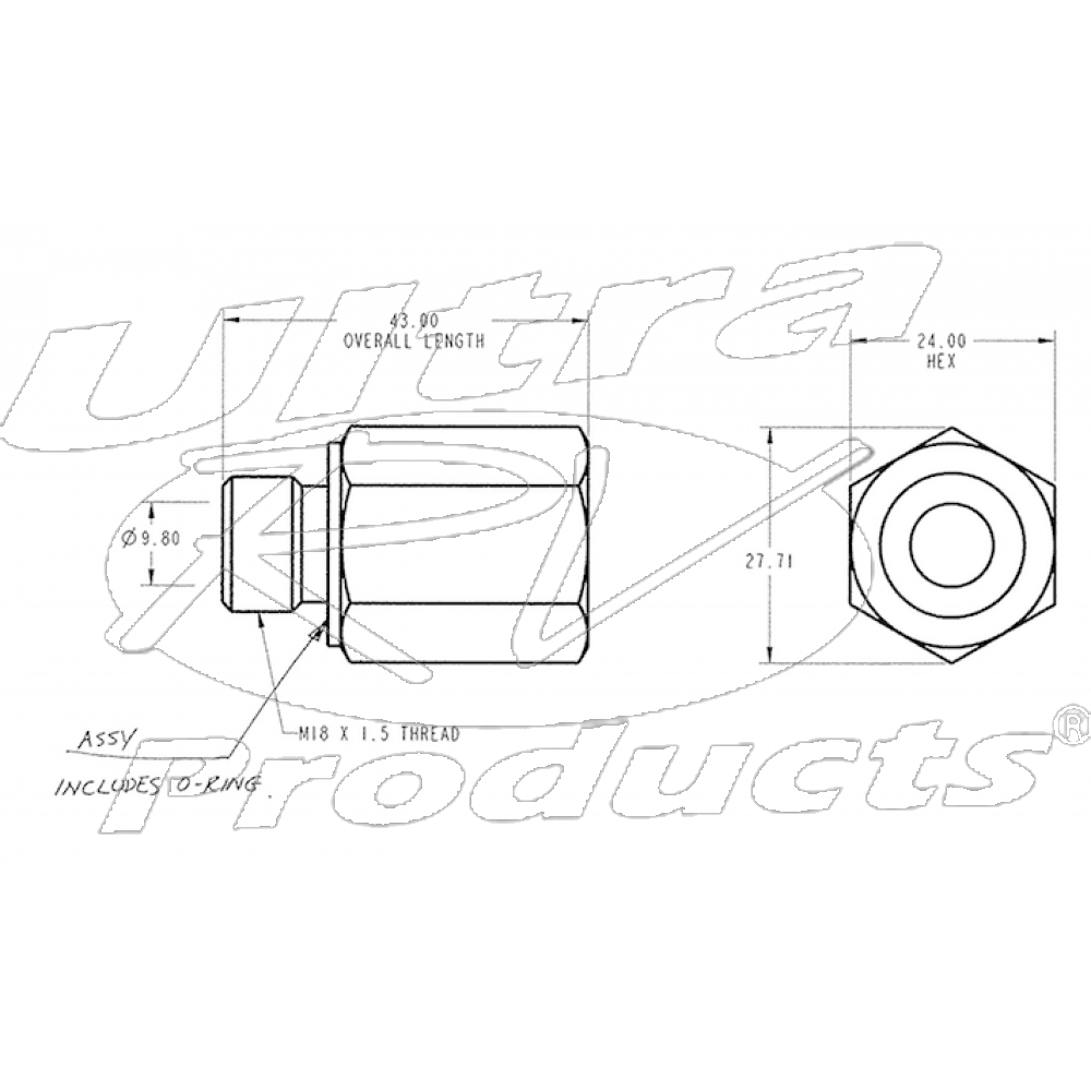 W0009669 - Adapter - PS Pump, Straight (M18x1.5 to 08 Quick-Loc 