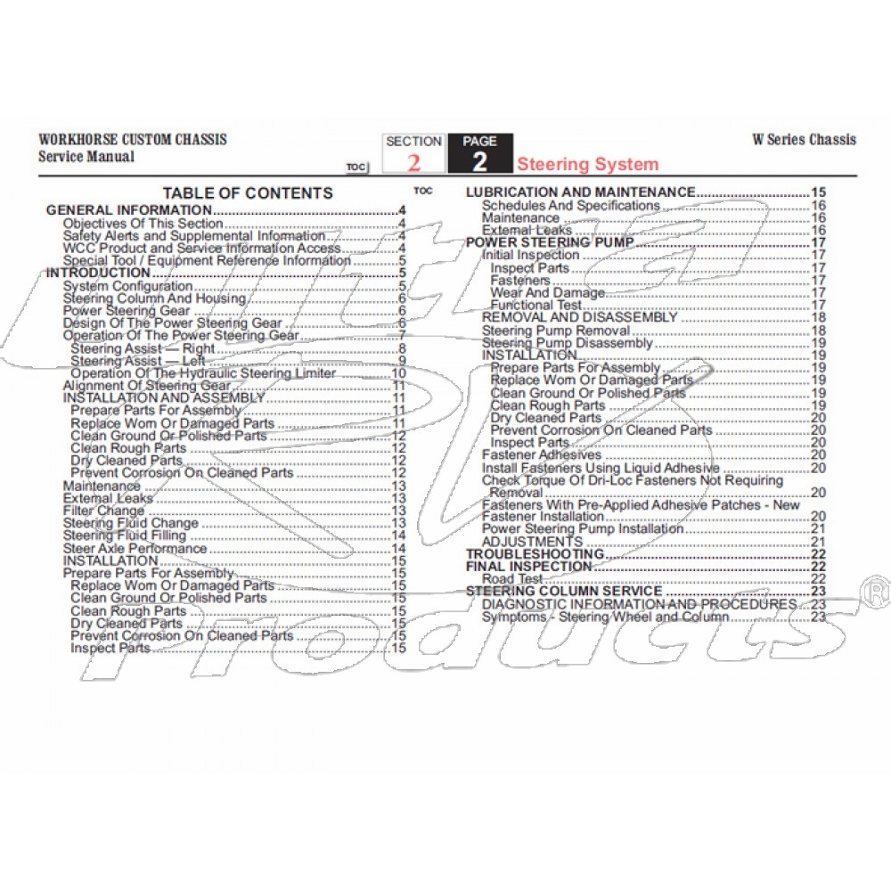 2006 Workhorse W-Series Steering Service Manual Download