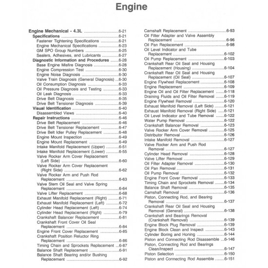 1998 Chevrolet P Series 4.3L V6 Engine Mechanical, Cooling and Exhaust Service Manual Download