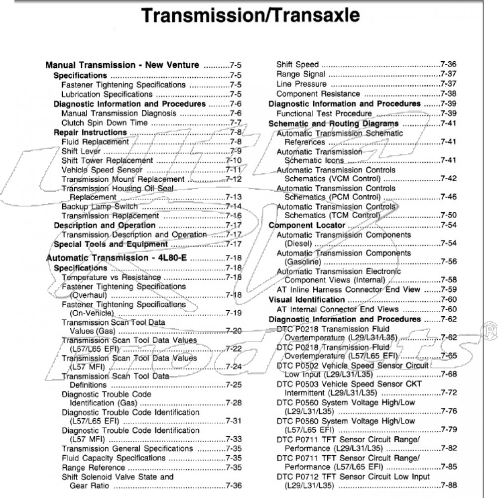 1999-2003 Workhorse Transmission Service Manual Download
