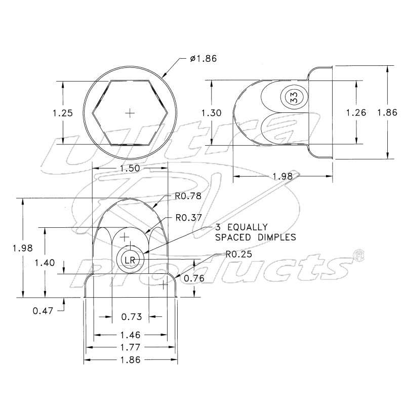 W0004837 Lug Nut Cover Short, Aluminium, Fits 33mm Nut Workhorse