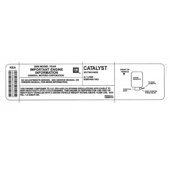 12600741  -  Label - Vehicle Emissions Control Information