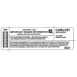 12618490  -  Label - Vehicle Emissions Control Info (2008 LY2 4.8L) 