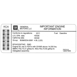 12637563  -  Label - Vehicle Emission (2011 W42 w/ L20)