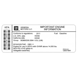 12637564  -  Label - Vehicle Emissions (2011 W62 w/ L96)