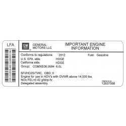 12637568  -  Label - Vehicle Emissions (2012 W62 w/ L96)